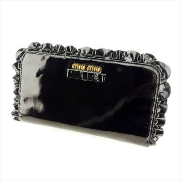 miumiu Wallet Purse Long Wallet Black Gold Woman Authentic Used - Picture 3 of 13